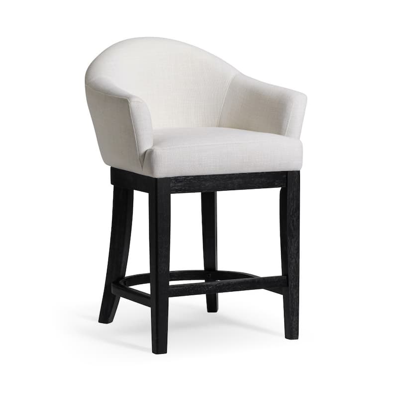 HomeRoots 36" White and Black Fabric and Solid Wood Counter Height Swivel Bar Chair