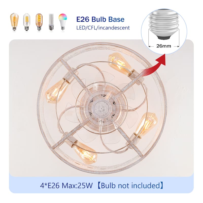 20" Flower Style Iron Ceiling Fans With Remote Control,Flush Mount Caged Ceiling Fan for Bedroom, Living Room