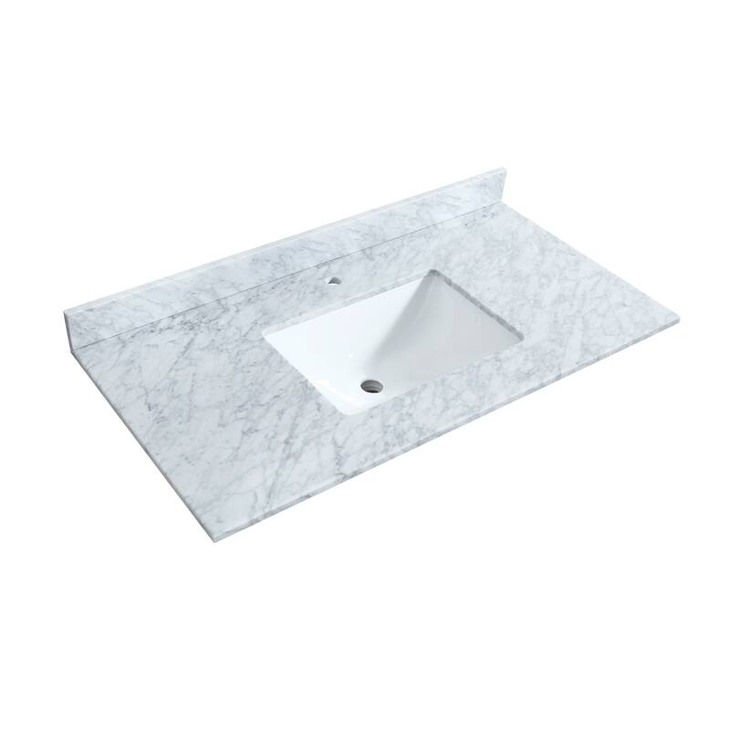 Icon Single Vanity Set, White Carrara Marble Top, 34-Inch Mirror