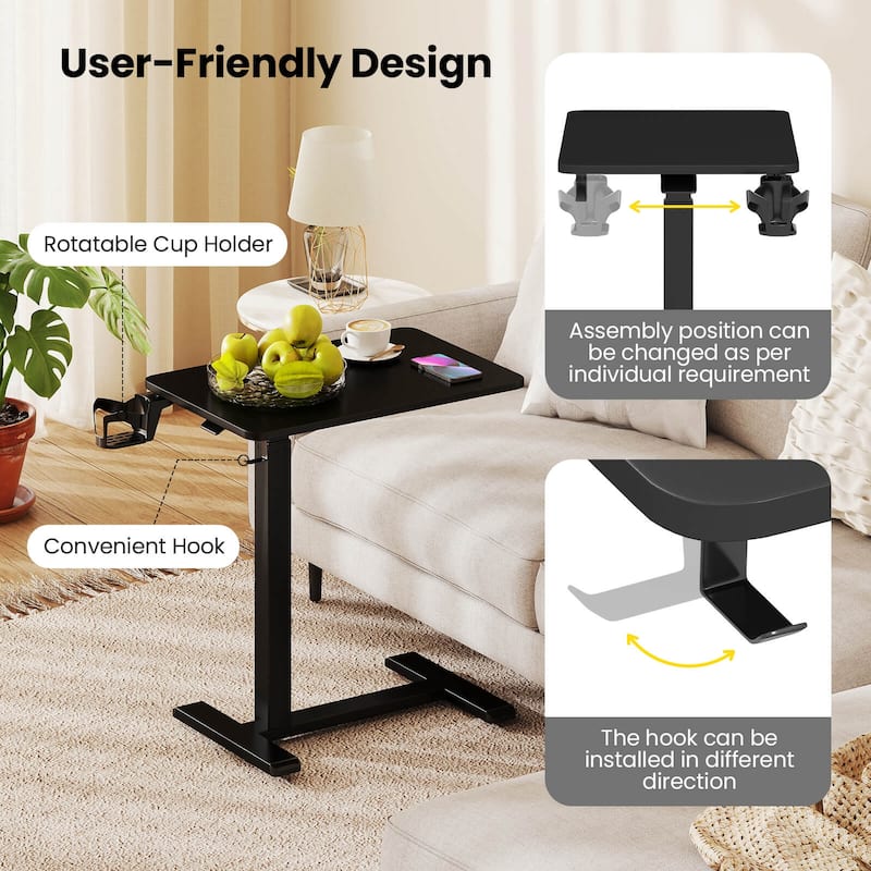 Costway C Shaped Side Table Height Adjustable Overbed Bedside Table - See Details