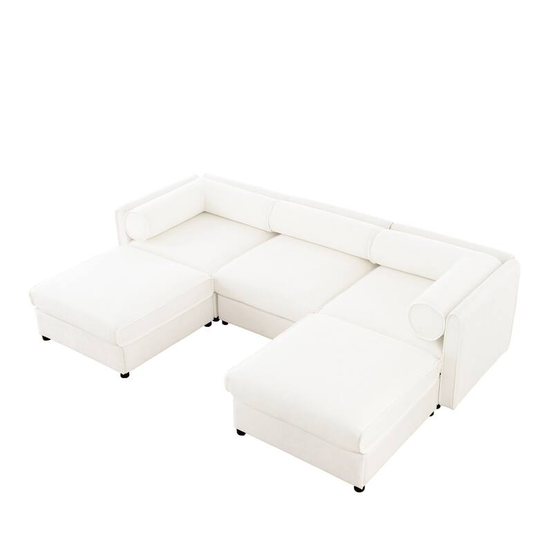 109" Chenille U-Shaped 3-Seater Sofa with Ottoman & Storage