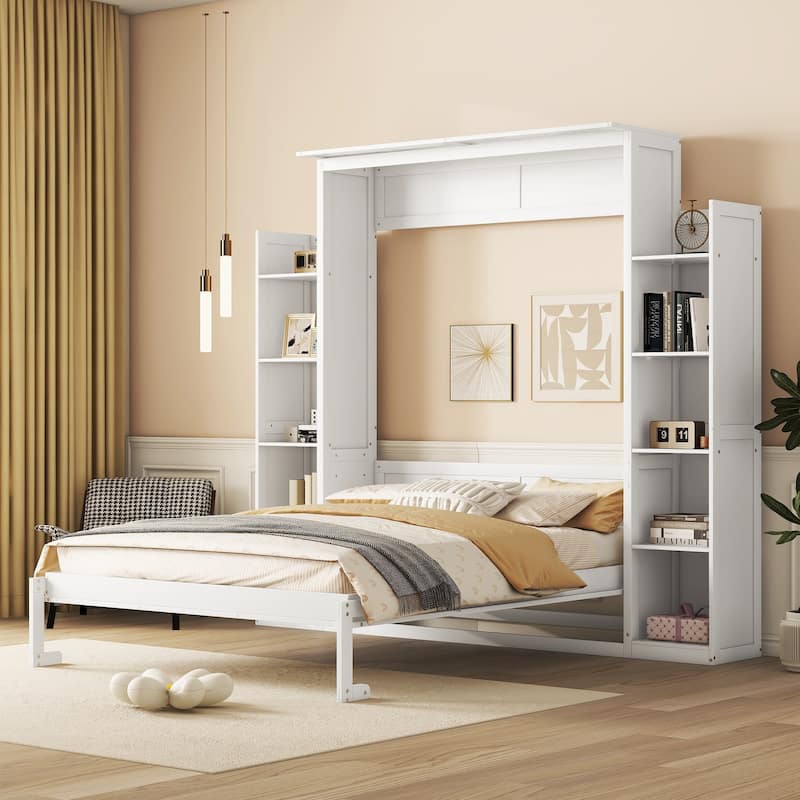 Queen Murphy Bed Cabinet Bed Wall Bed - White