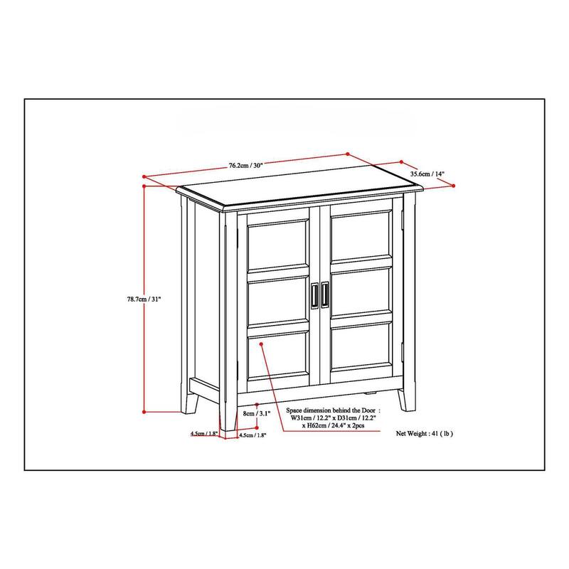 WYNDENHALL Portland SOLID WOOD 30 inch Wide Transitional Low Storage Cabinet - 30"w x 14"d x 31"h