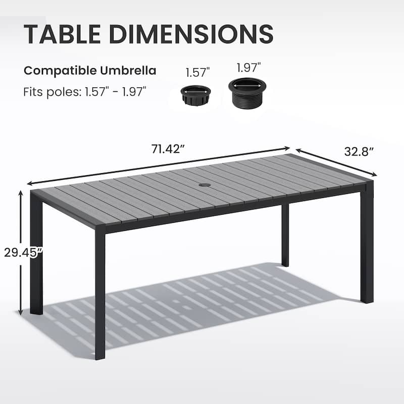 Outdoor All-Weather Aluminum Patio Rectangular Dining Table with Umbrella Hole