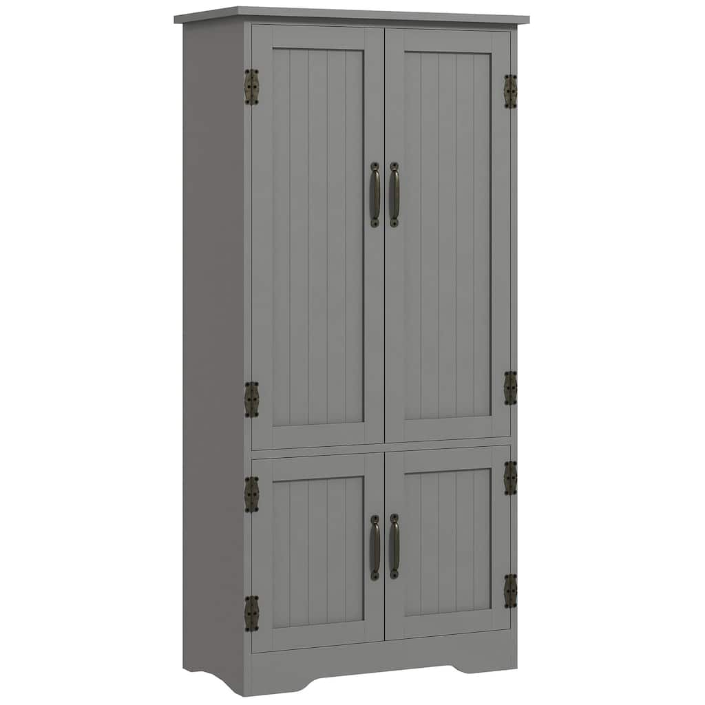 48.5" Kitchen Pantry Cabinet, Compact Farmhouse Storage Cabinet Organizer with 2 Adjustable Shelves and 4 Beadboard Doors