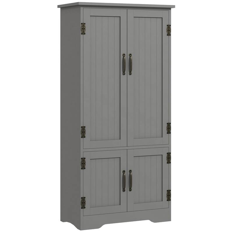 HOMCOM 4-Door Practical Storage Cabinet Multi-Storey Flexible Space Pantry w/Adjustable Shelves 2 Lower Doors, White