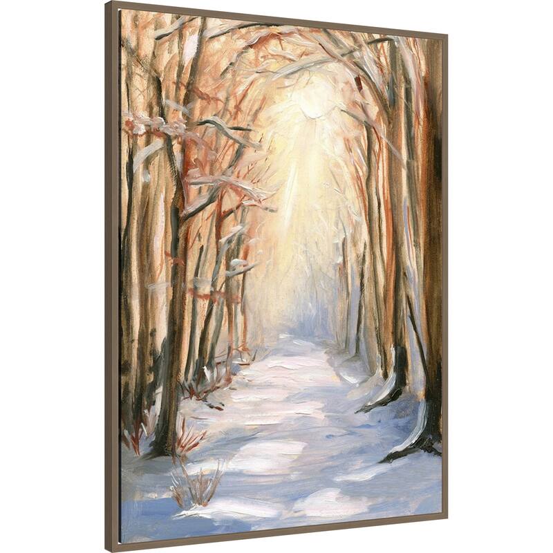 Path in Winter by Sandra Iafrate Framed Canvas Wall Art Print - Sylvie Dark Gold