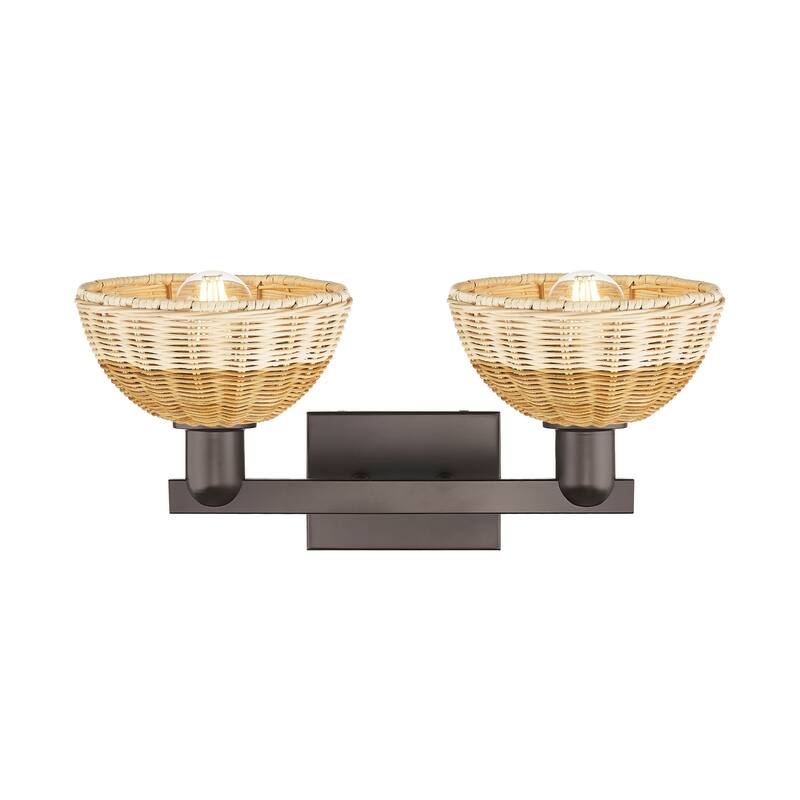 Innovations Lighting Downtown Urban - Natural Ballston Dome - 2 Light 16" Bath Vanity Light with Basketweave Shade