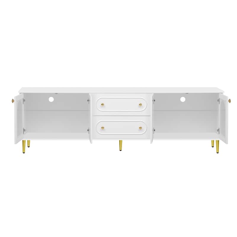 78.7'' Modern TV Stand with Five Metal Legs & Metal Handles, Glass Door Metal TV Cabinet with 2 Drawers & 2 Cabinets, Up to 80''