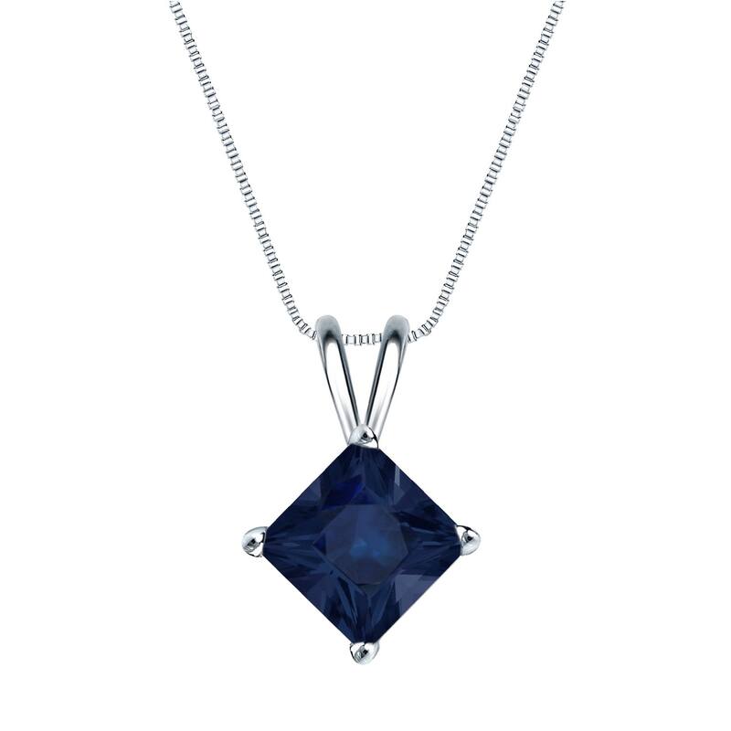 Auriya 14k Gold Princess-cut Sapphire Solitaire Necklace 1 1/2ct TW - White