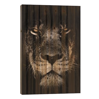 Dark Lion, Close-Up Print On Wood by Wouter Rikken - Multi-Color