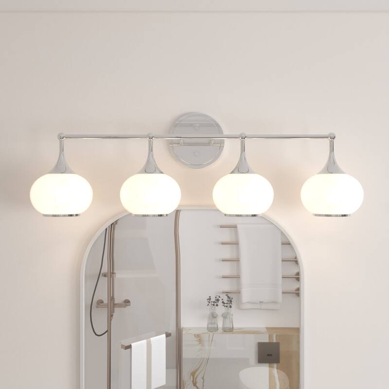 Acroma Aged Brass/Polished Chrome Finish Modern Globe Vanity Light - 4-light/Polished Chrome