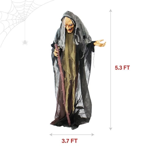 Haunted Hill Farm 5.3-Ft. Life-Size Talking Animatronic Witch with Red Eyes