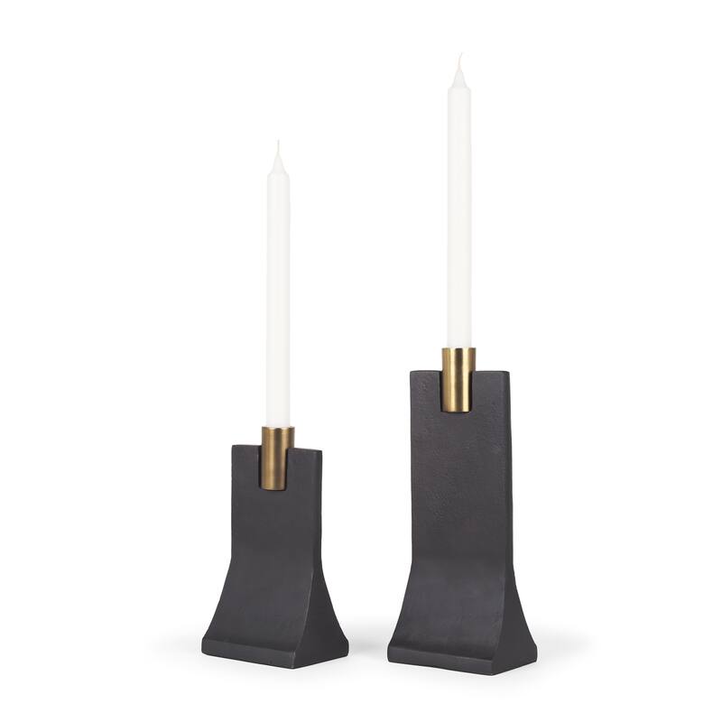 Polli Matte Black w/ Brushed Gold Metal Taper Candleholders (Set of 2)