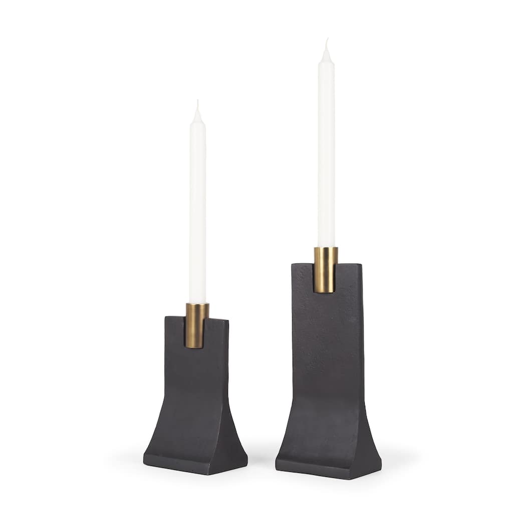 Polli Matte Black w/ Brushed Gold Metal Taper Candleholders (Set of 2)