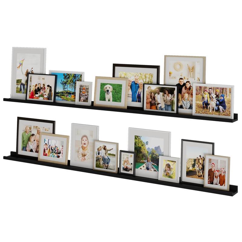 Wallniture Denver Picture Ledges, Floating Shelves for Photo Frame Display, 72" Black, Set of 2