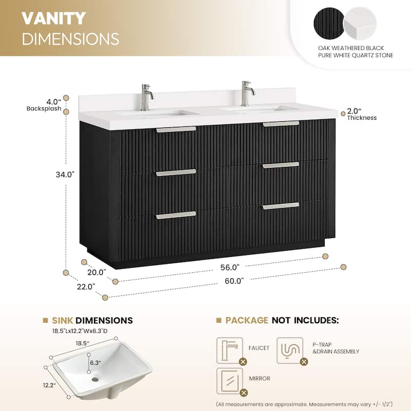Santarem Double Vanity with Pure White Quartz Stone Top without Mirror