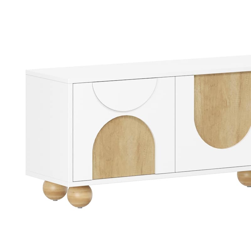 TV Stand with Four Arched Wood-Grain Doors, Geometric Design Media Console, Entertainment Center with Storage Cabinets
