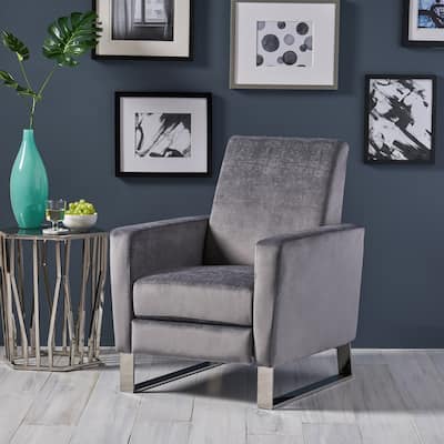 Modern Velvet Upholstered Push-Back Recliner with Footrest and Stainless Steel Legs