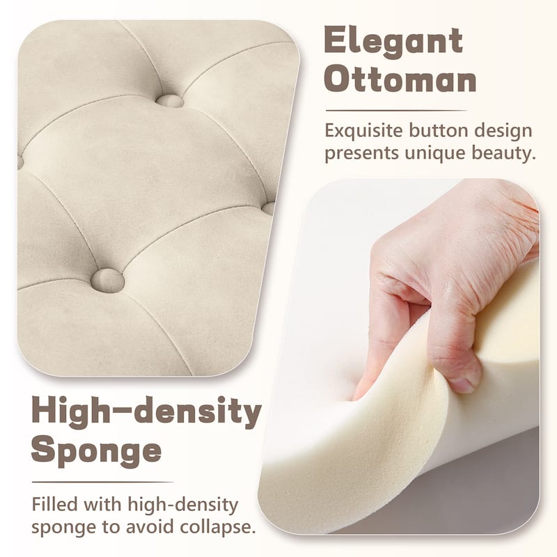 Tufted Round Storage Ottoman, Faux Leather