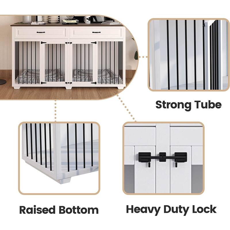 Spacious Dog Crate Furniture w/Convenient Drawers Dog Kennel Solution