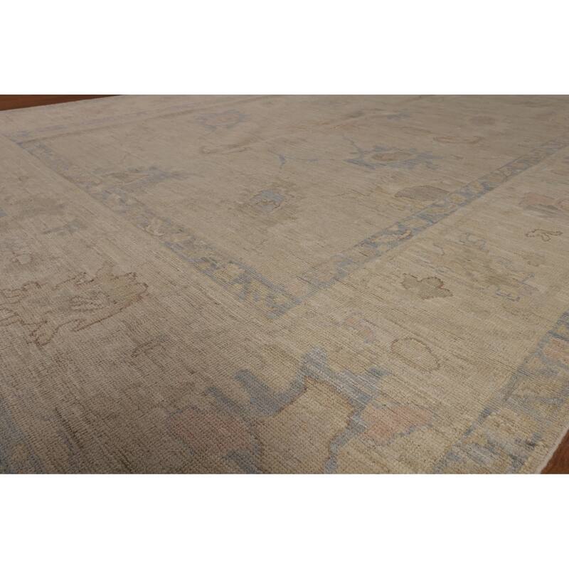 Vegetable Dye Beige Oushak Turkish Rug Handmade Wool Carpet - 9'1"x 12'3"