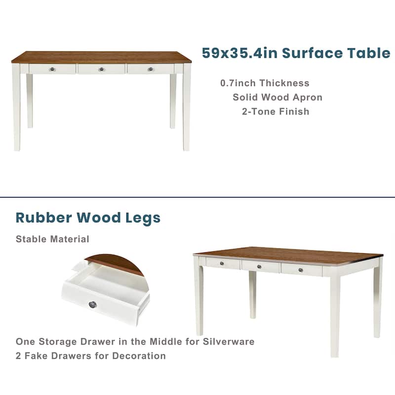 Roomfitters Mid-Century 6-Piece Wood Dining Table Set with Upholstered Chairs and Bench