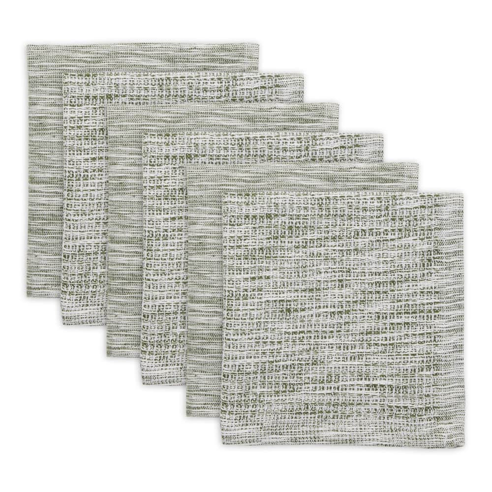 Assorted Sage And Off-White Recycled Cotton Dishcloth (Set of 6) 12x12