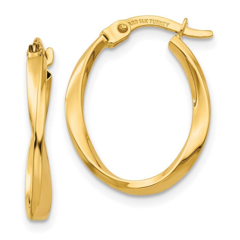 Curata 10k Yellow Gold Polished Twisted Oval Hoop Earrings - 18x16mm
