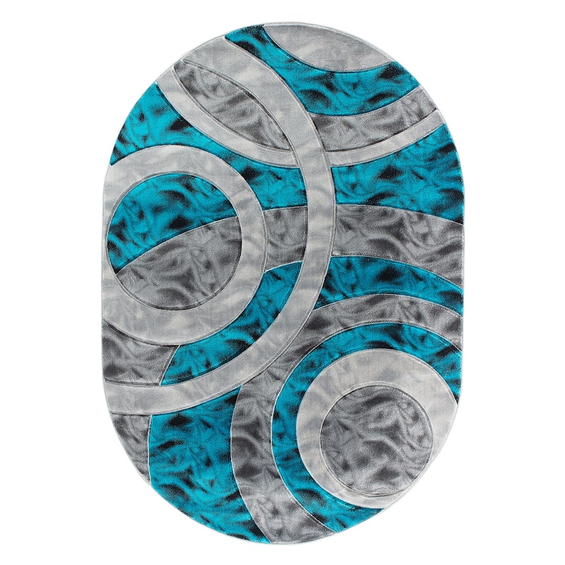 Orelsi Collection Abstract Area Rug - 5'2" x 7'5" Oval - Turquoise/Grey