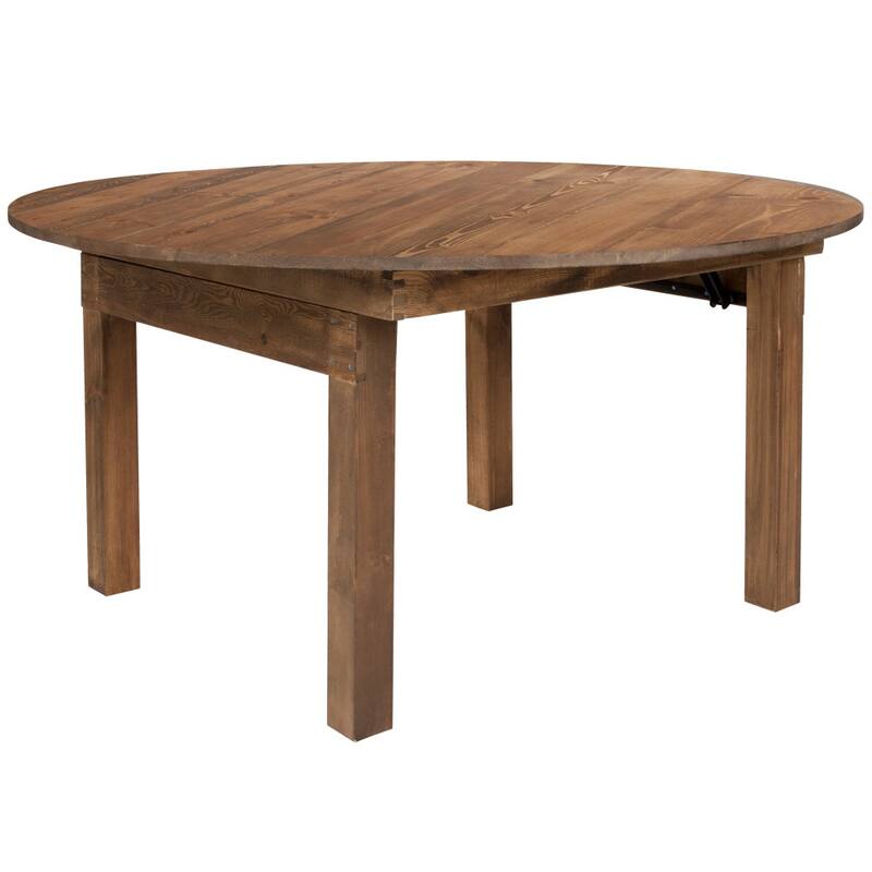 60" Round Antique Rustic Solid Pine Folding Farm Dining Table - 59.75"W x 59.75"D x 30"H