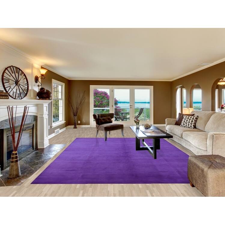 Hand Knotted Oriental 100% Wool Carpet Modern Solid Purples Gabbeh Area Rug - 12' 3'' X 8' 11''