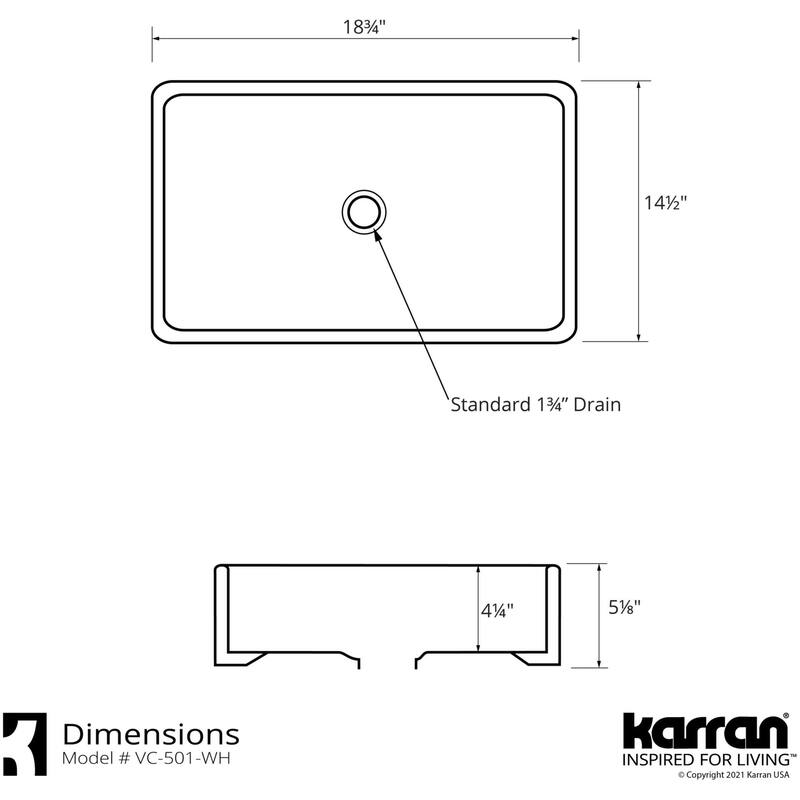 Karran USA VC-501 Valera 18-3/4" Rectangular Vitreous China Vessel