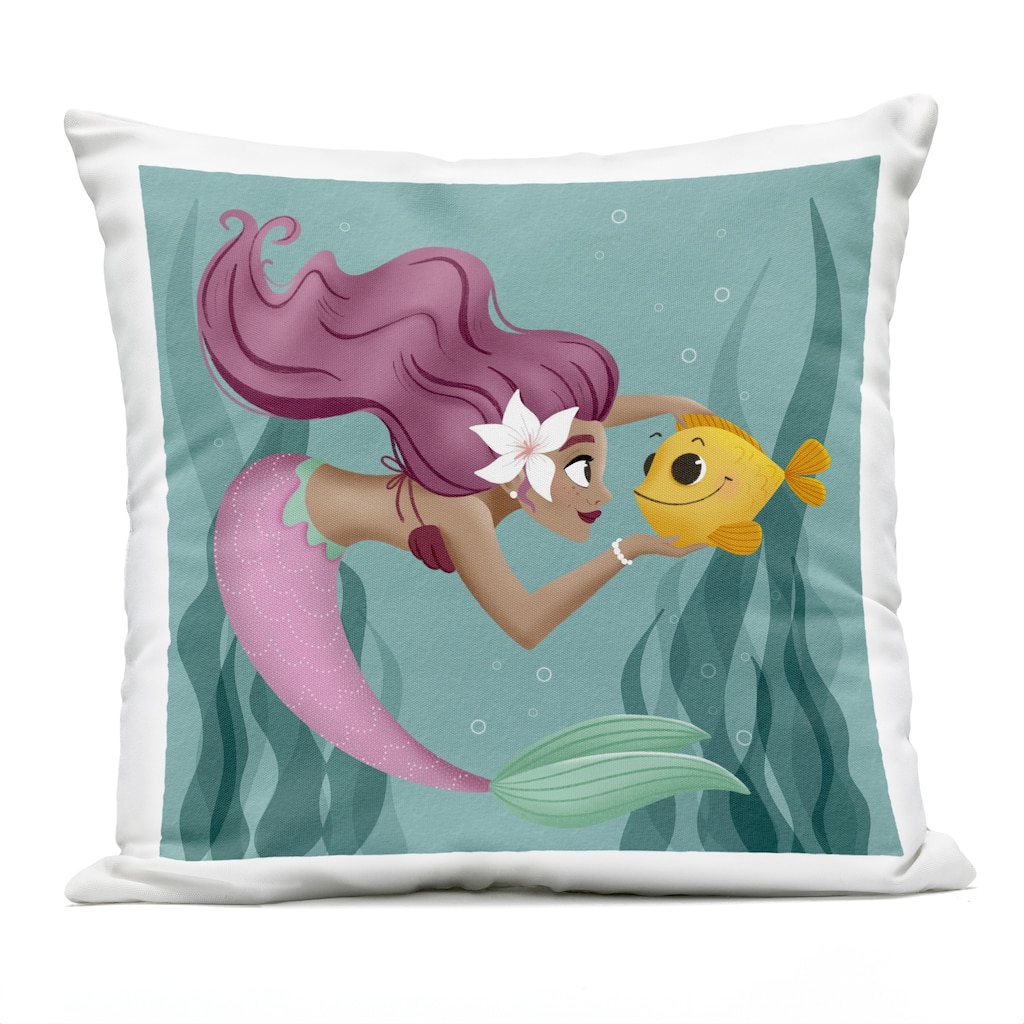 Stupell Mermaid & Fish Friends Printed Outdoor Throw Pillow Design by Sarah Hickman