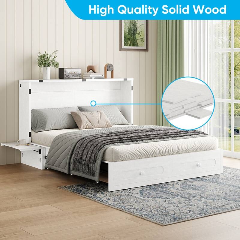 Mixoy Queen Murphy Bed Chest with Charging Station and Storage Drawer,No Mattress