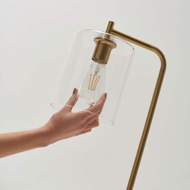 Brightech Elizabeth 66 in. Antique Brass Industrial LED Super Bright Floor Lamp with Glass Cylinder Shade