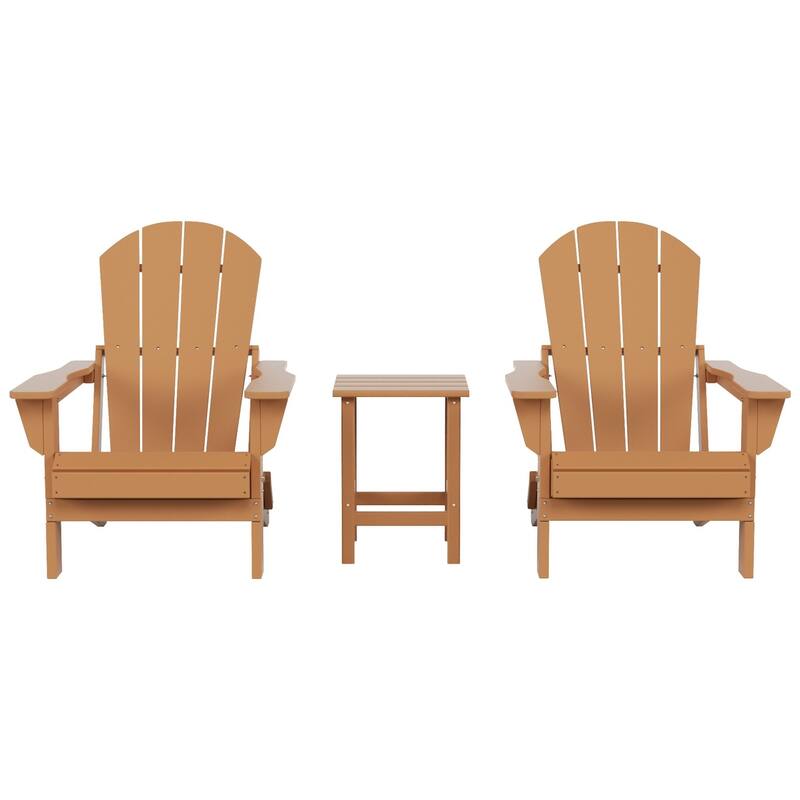 Polytrends Laguna Hdpe All Weather Outdoor Patio Foldable Adirondack Chairs With Side Table (3-Piece Set)