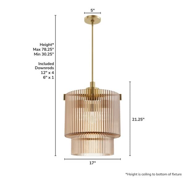 dimension image slide 3 of 4, Hunter + Jasmine Roth Ontario Ribbed Glass Pendant Chandelier - Foyer, Dining Room, Kitchen Table or Island - Transitional, Glam