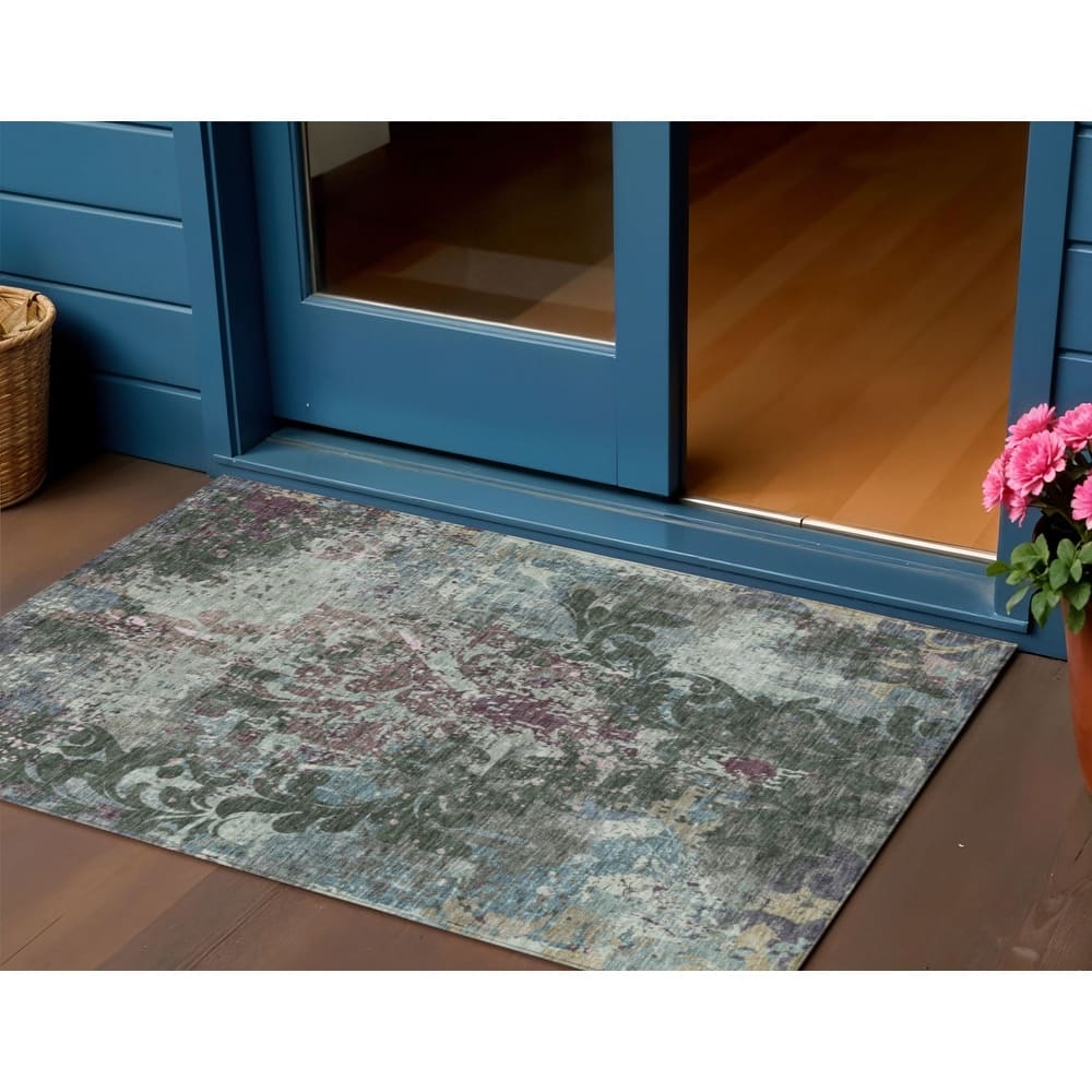 HomeRoots Damask Transitional Rectangle Outdoor Rug