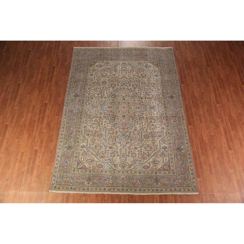 Floral Pink Tabriz Persian Area Rug Hand-Knotted Wool Carpet - 7'11"x 11'0"