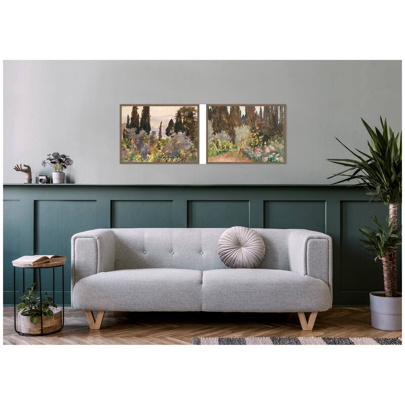 Kate and Laurel Granada 1912 & Gardens at Florence John Singer Sargent 2 Piece Framed Canvas Wall Art Set by Nostalgia Prints