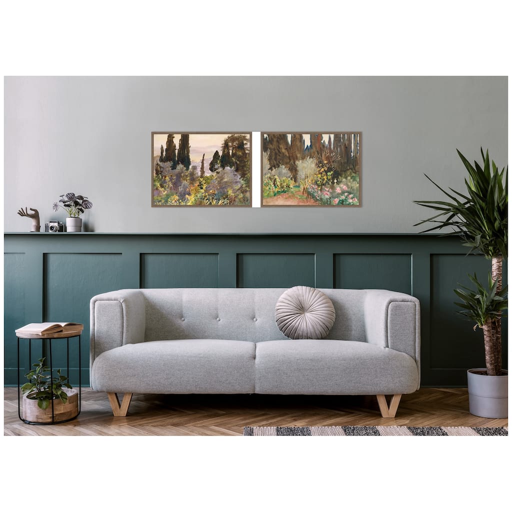 Kate and Laurel Granada 1912 & Gardens at Florence John Singer Sargent 2 Piece Framed Canvas Wall Art Set by Nostalgia Prints