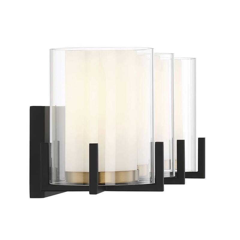 Eaton 3-Light Bathroom Vanity Light in Matte Black with Warm Brass Accents