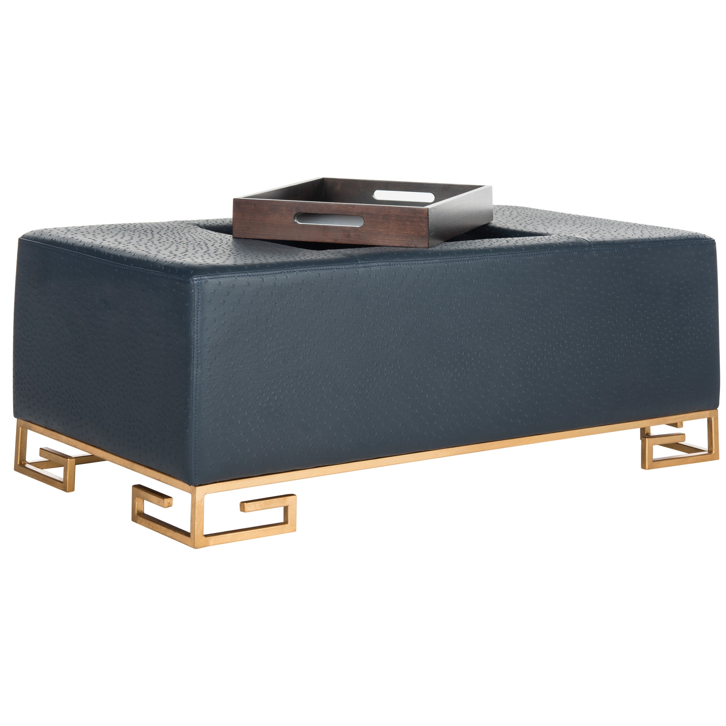 SAFAVIEH Julian Faux Ostrich Tray Navy Ottoman/Coffee Table On Sale