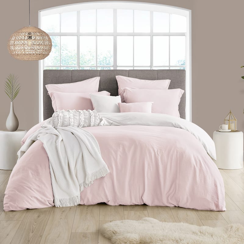Swift Home Extra Soft Reversible Crinkle Microfiber Duvet Cover Set (Comforter Not Included) - Pale Pink - Queen
