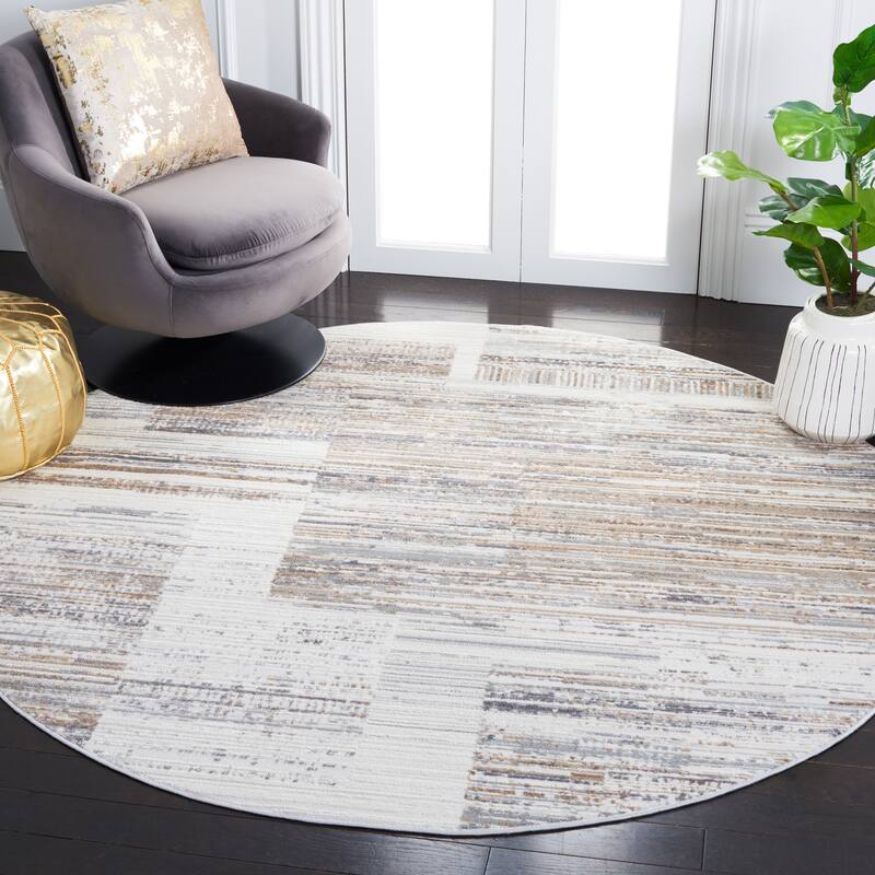 SAFAVIEH Shivan Jindra Modern Distressed Rug - 6'7" Round - Ivory/Grey