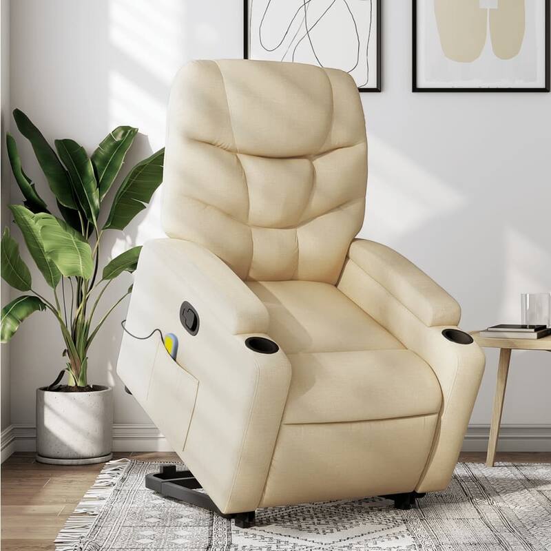 vidaXL Stand up Massage Recliner Chair Light Gray Fabric - Cream