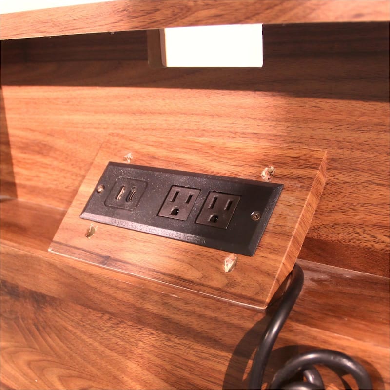 26" Tall Modern Nightstand with Charging Station, 23.75" Wide Wood Bedside Table /2 Storage Drawers