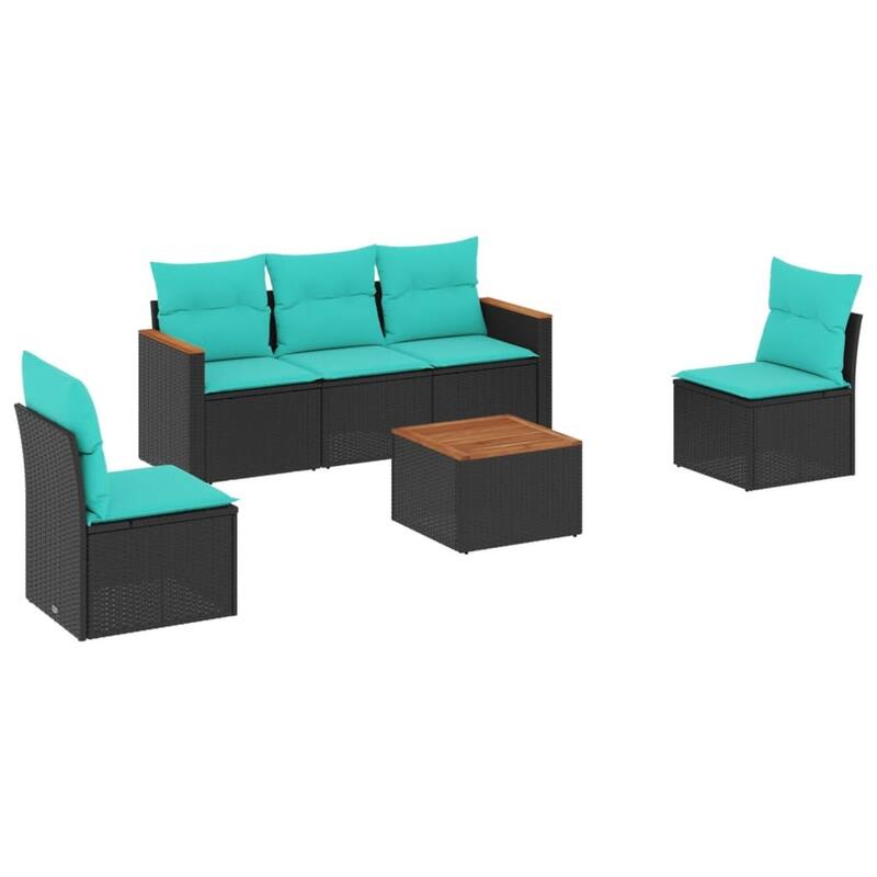 vidaXL 5 Piece Patio Sofa Set with Cushions Black Poly Rattan