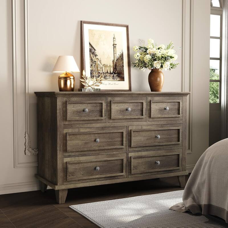 7 Drawer Dresser, Wooden Storage Chest of Drawers for Bedroom, Living Room, Hallway